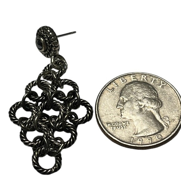 Sterling Silver & Marcasite Chain Mail Earrings. Approx 2” long - Picture 2 of 4